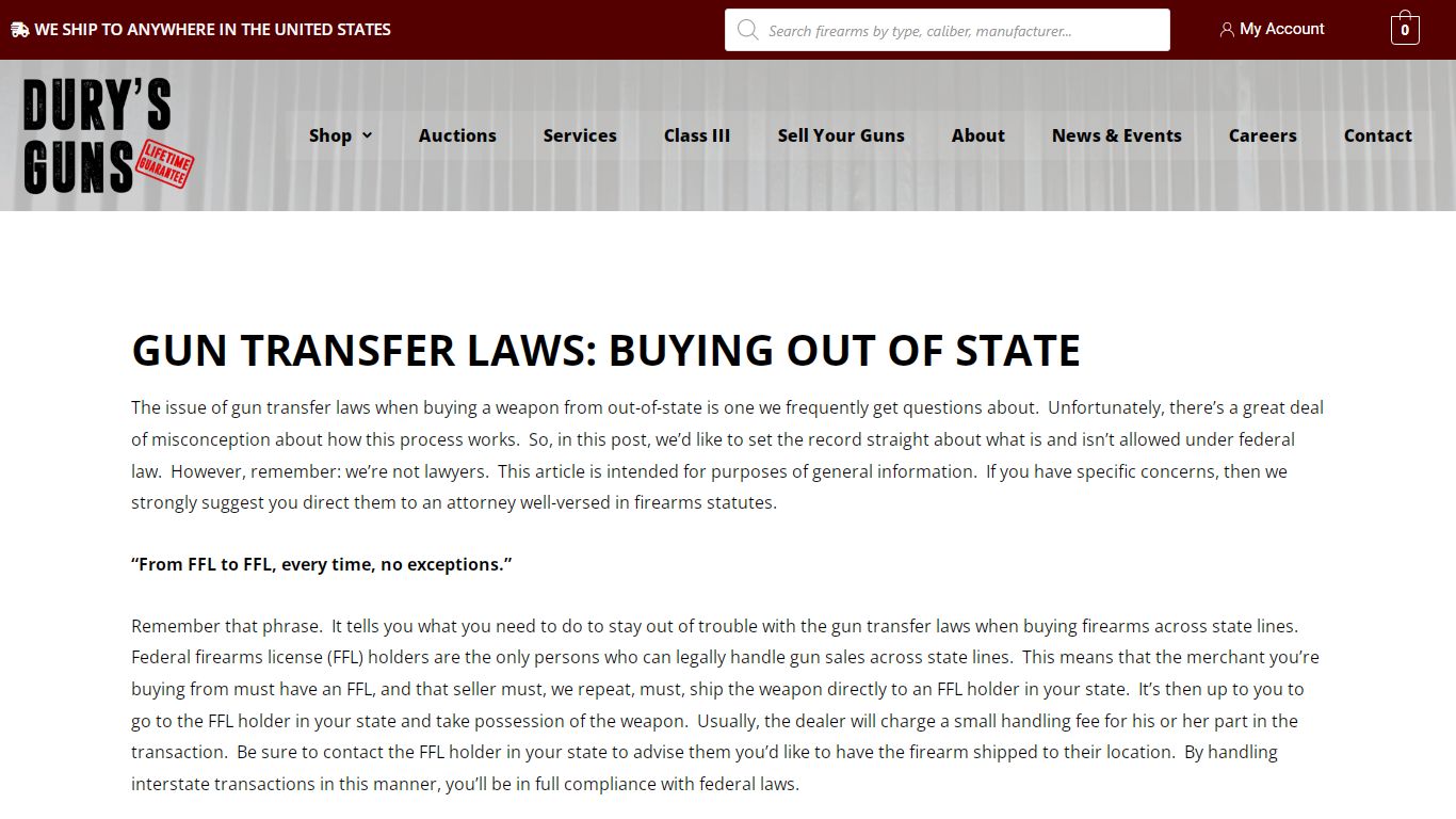 GUN TRANSFER LAWS: BUYING OUT OF STATE – Durys Guns